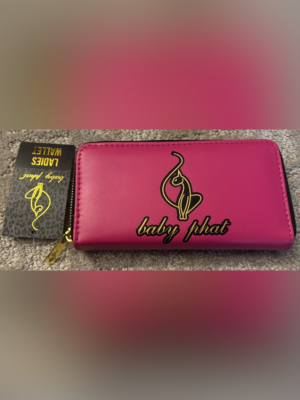 Baby Phat Hot Pink Zip-Around Wallet with Gold Logo